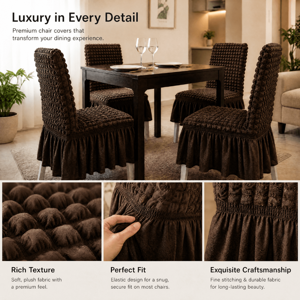Coffee Bubble Frill Chair Cover- Stretchable & Elastic Fitted Great Happy IN 