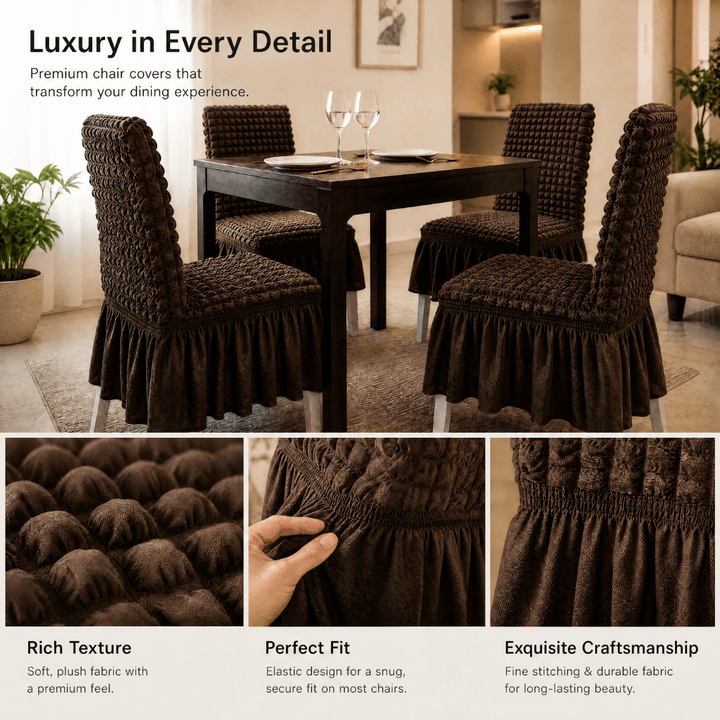Coffee Bubble Frill Chair Cover- Stretchable & Elastic Fitted Great Happy IN 