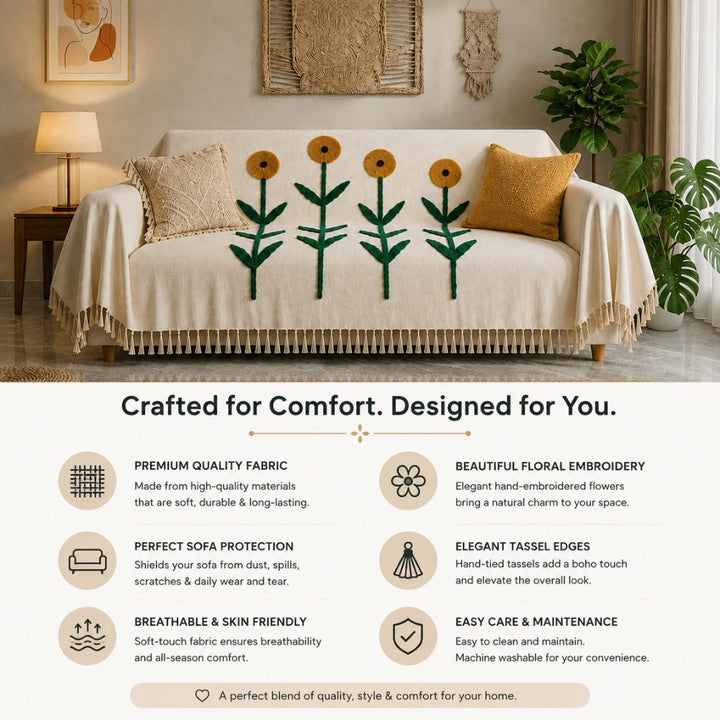 Sunflower Jute Cotton Sofa Throw