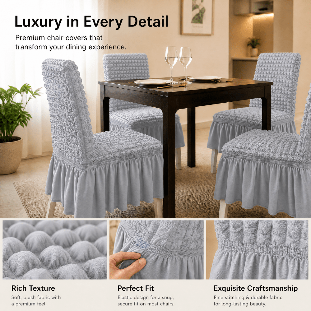 Smoke Bubble Frill Chair Cover- Stretchable & Elastic Fitted