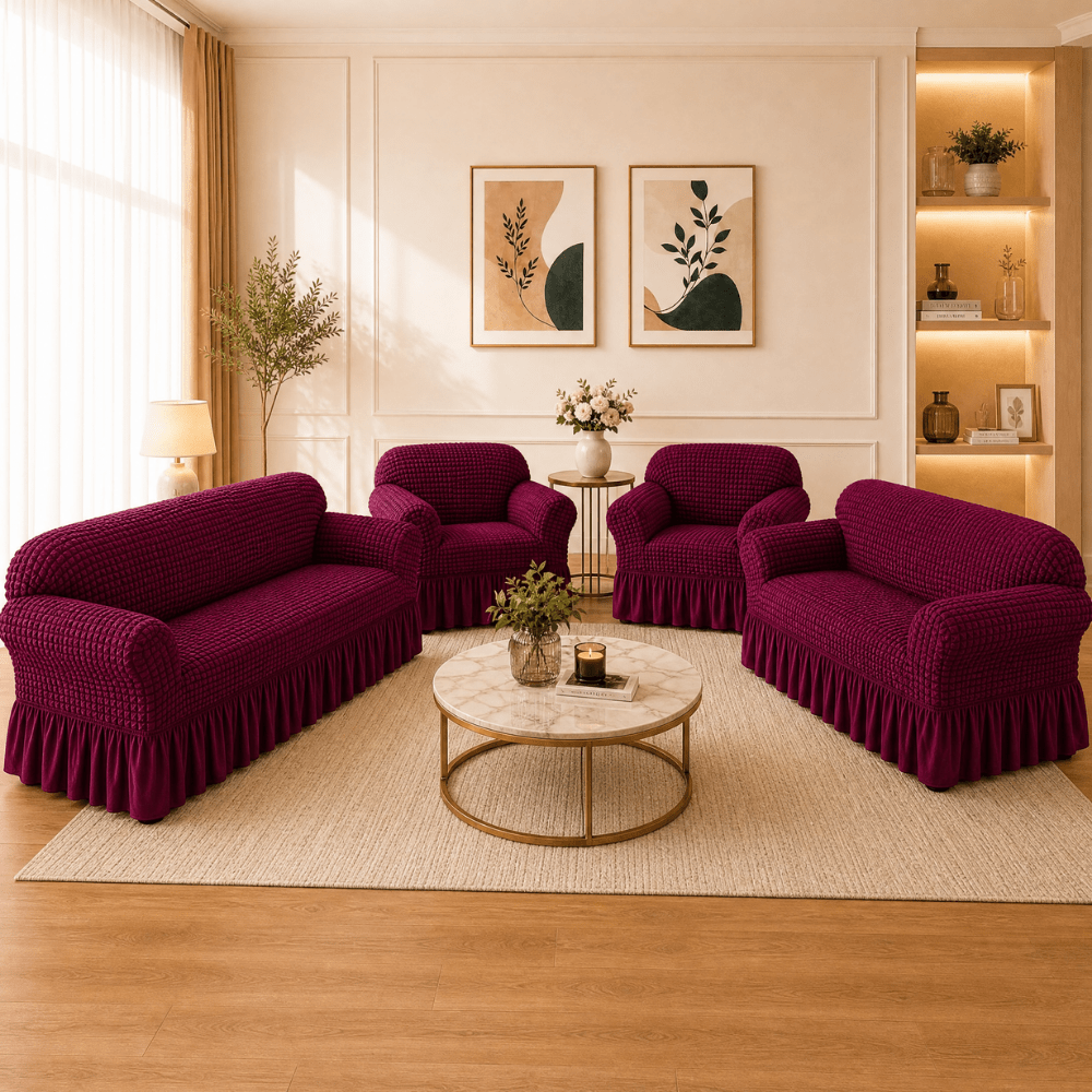 Wine Bubble Frill Sofa Cover bubble frill sofa cover Great Happy IN 2+1+1+2 Seater 