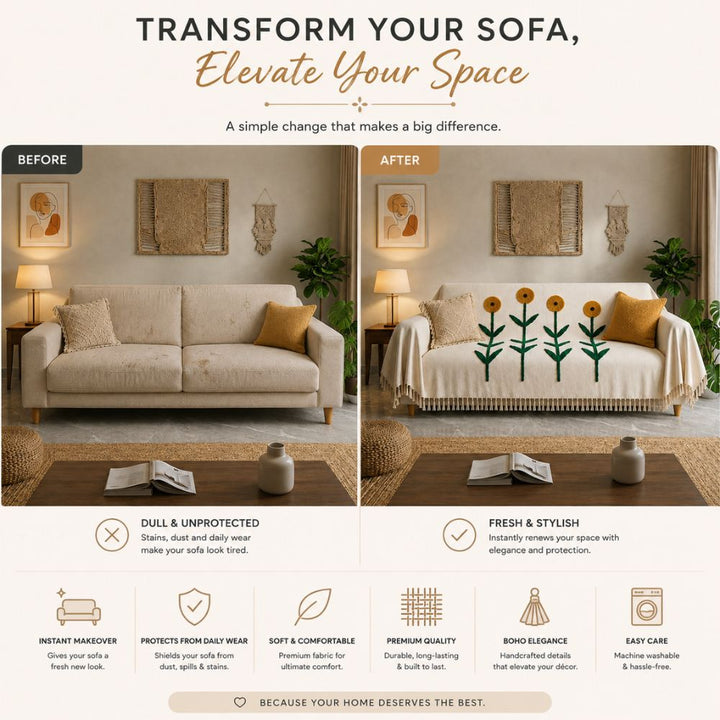 Sunflower Jute Cotton Sofa Throw