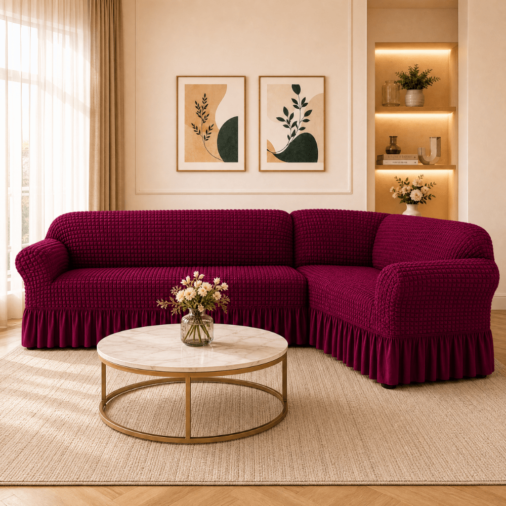 Wine Bubble Frill Sofa Cover bubble frill sofa cover Great Happy IN 3+2(L SHAPE) Seater 