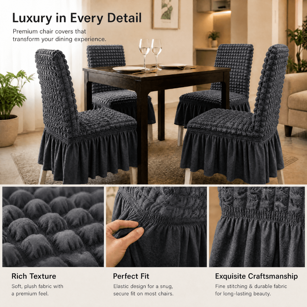 Grey Bubble Frill Chair Cover- Stretchable & Elastic Fitted