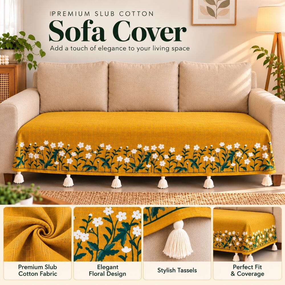 Yellow Garden Jute Cotton Sofa Cover jute sofa cover Great Happy IN 