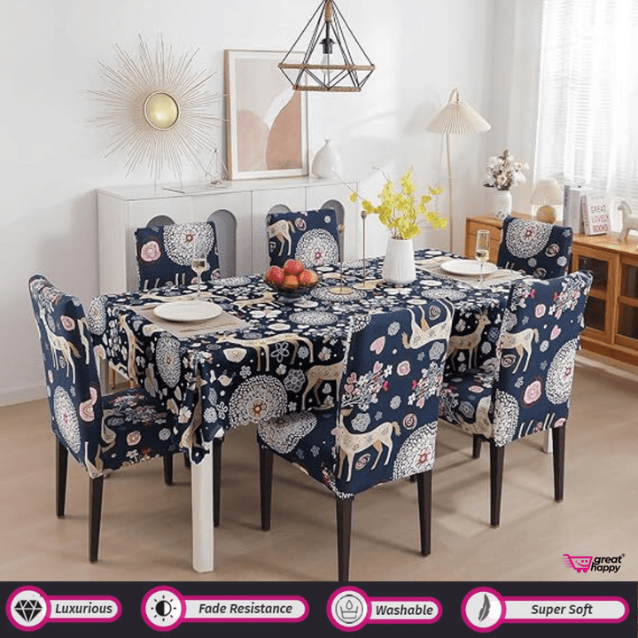 Premium Chair Cover - Stretchable & Elastic Fitted Great Happy IN Blue Deer 4 PCS - ₹1299 