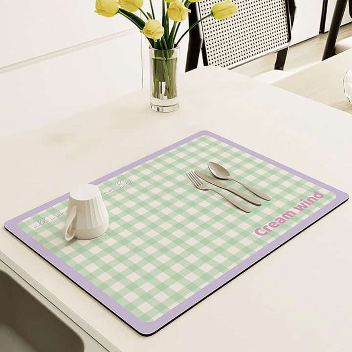 Quick Dry Kitchen Mat Great Happy IN 2 PCS - ₹599 Olive Grid 