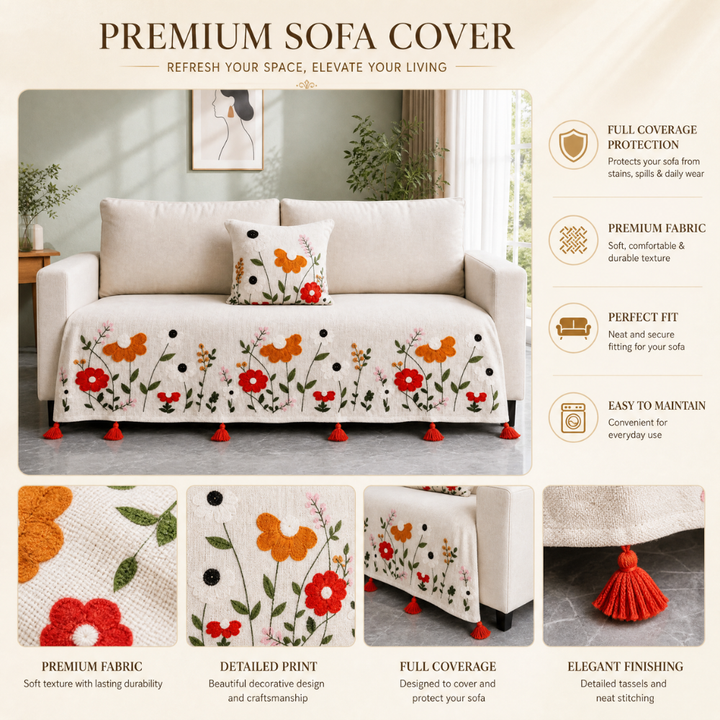 Scarlet Meadow Jute Cotton Sofa Cover