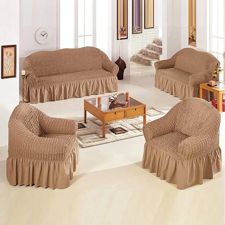 Bubble Frill Sofa Cover Great Happy IN Light Brown Bubblefrill 3+1+1 Seater 