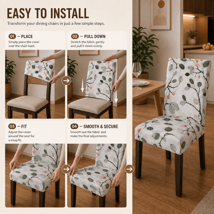 Leaf Green Pink Flower Premium Chair Cover - Stretchable & Elastic Fitted printed chair covers Great Happy IN 