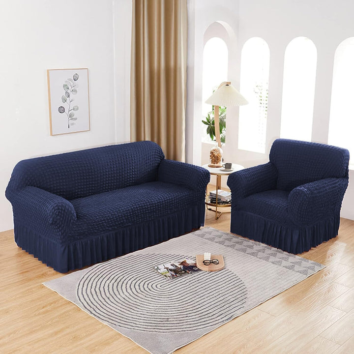 Bubble Frill Sofa Cover Great Happy IN Navy Bubblefrill 3+2(L SHAPE) 