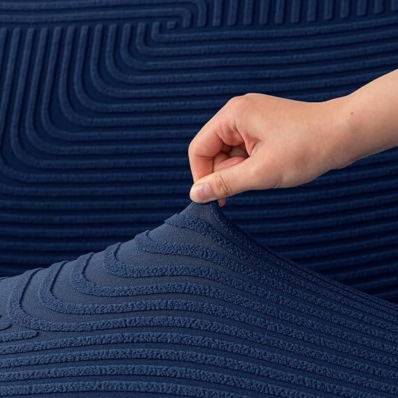 Navy Blue Geometric Line Pattern Jacquard Sofa Cover Great Happy IN 