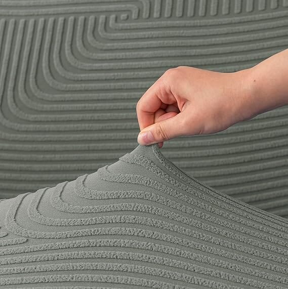 Dark Grey Geometric Line Pattern Jacquard Sofa Cover Great Happy IN 