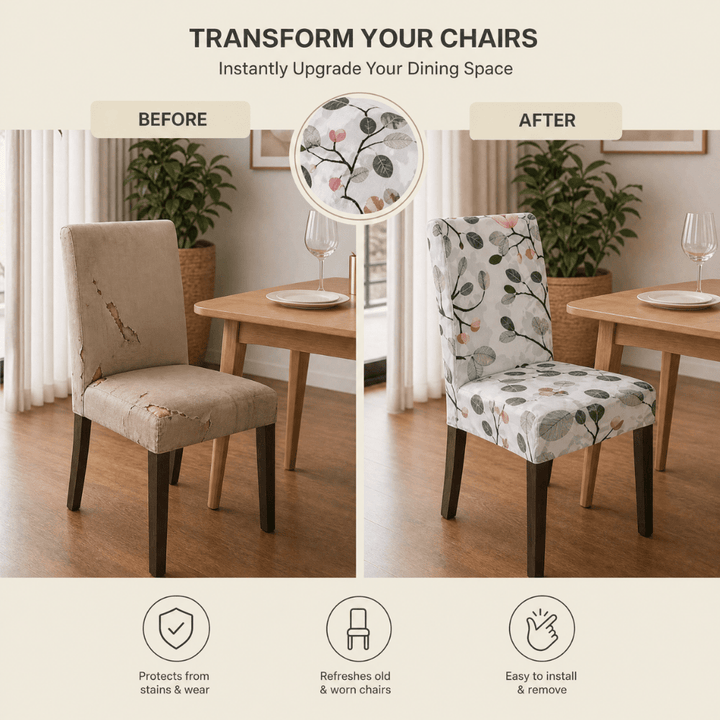 Leaf Green Pink Flower Premium Chair Cover - Stretchable & Elastic Fitted printed chair covers Great Happy IN 