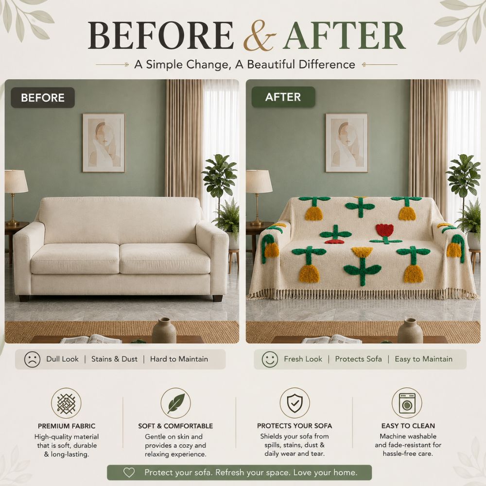 Garden Bloom Jute Cotton Sofa Throw
