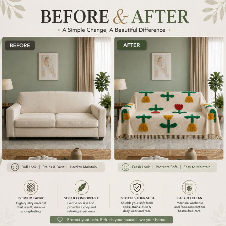 Garden Bloom Jute Cotton Sofa Throw