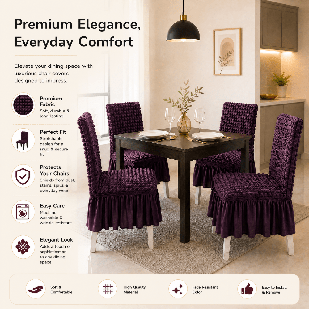 Wine Bubble Frill Chair Cover- Stretchable & Elastic Fitted