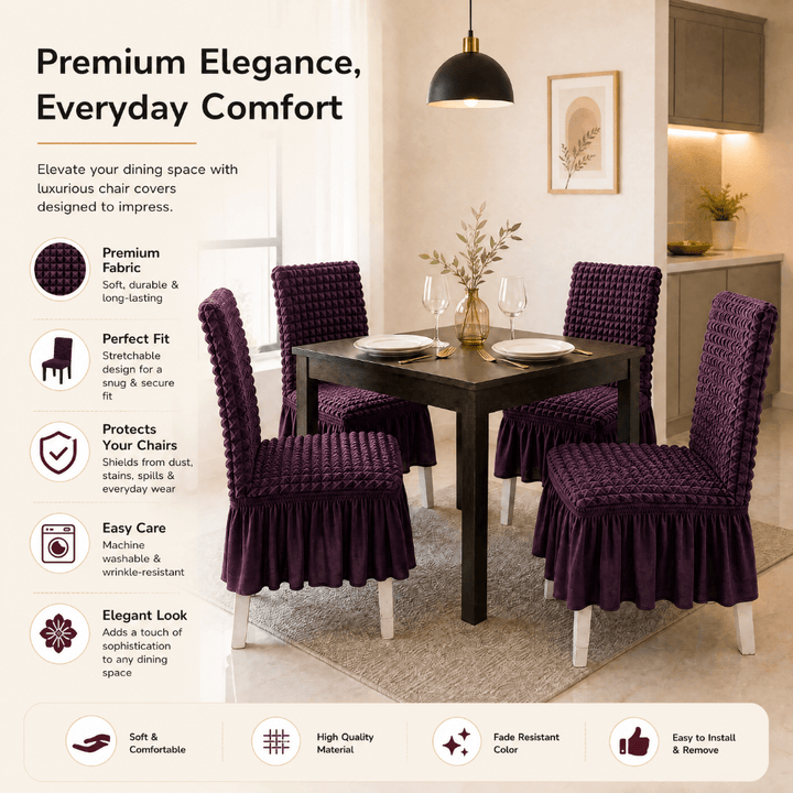 Wine Bubble Frill Chair Cover- Stretchable & Elastic Fitted