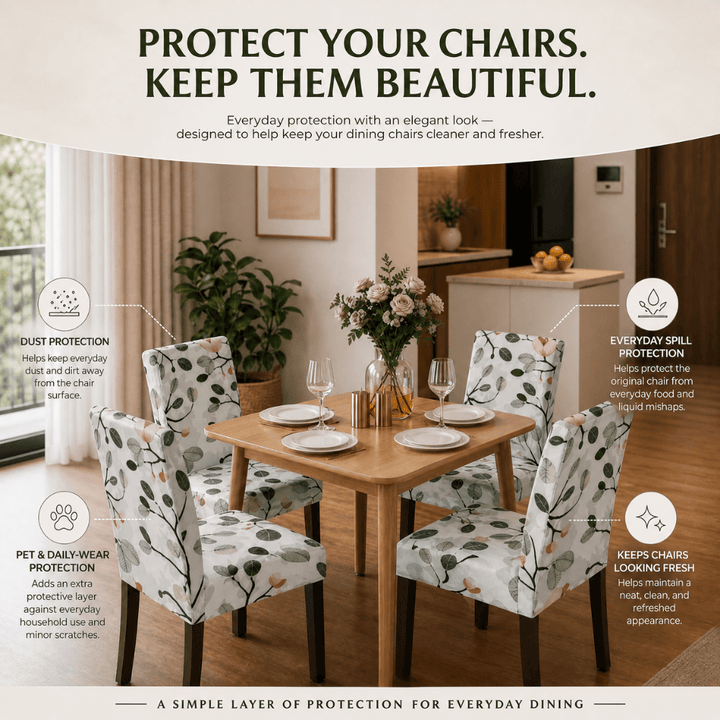 Leaf Green Pink Flower Premium Chair Cover - Stretchable & Elastic Fitted printed chair covers Great Happy IN 