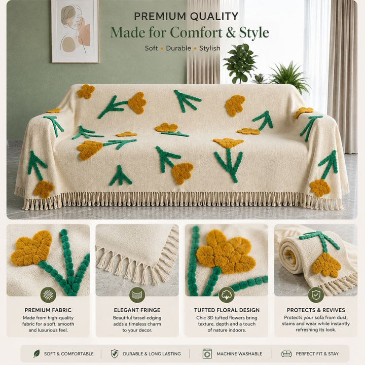 Golden Meadow Jute Cotton Sofa Throw throw sofa cover Great Happy IN 