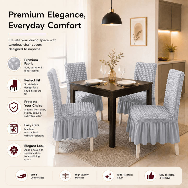Smoke Bubble Frill Chair Cover- Stretchable & Elastic Fitted