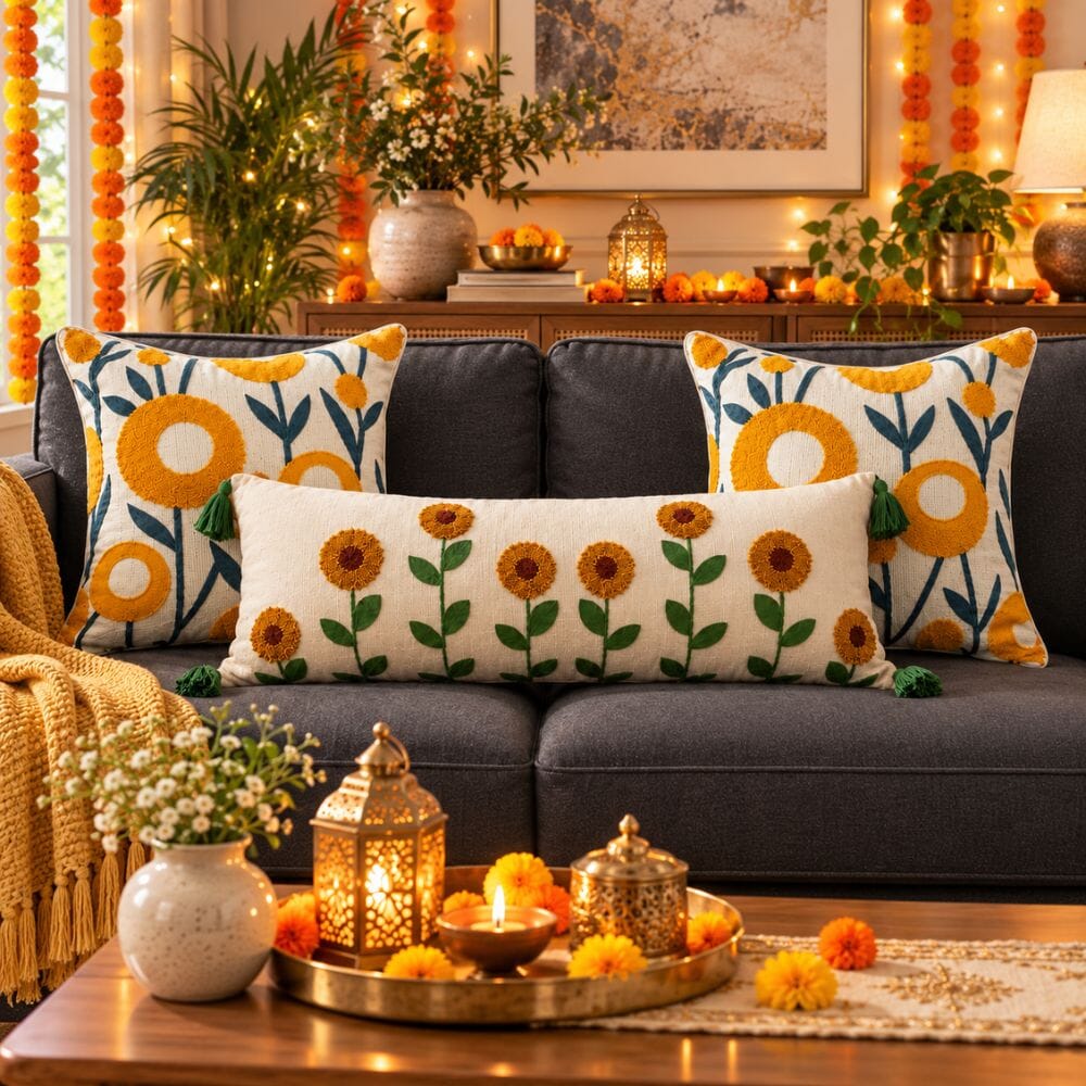 Festive Sofa Styling Gift Set gift Great Happy IN Tufted Sunflower 