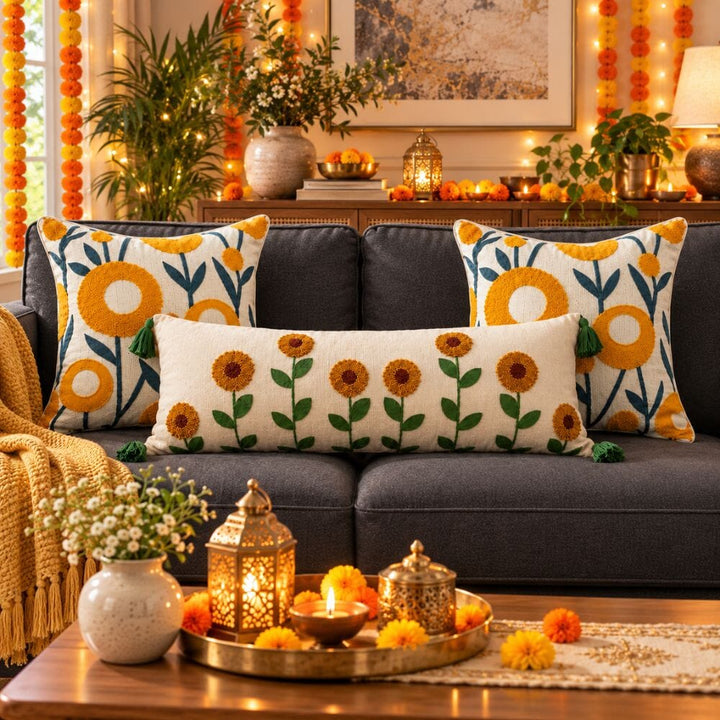 Festive Sofa Styling Gift Set gift Great Happy IN Tufted Sunflower 