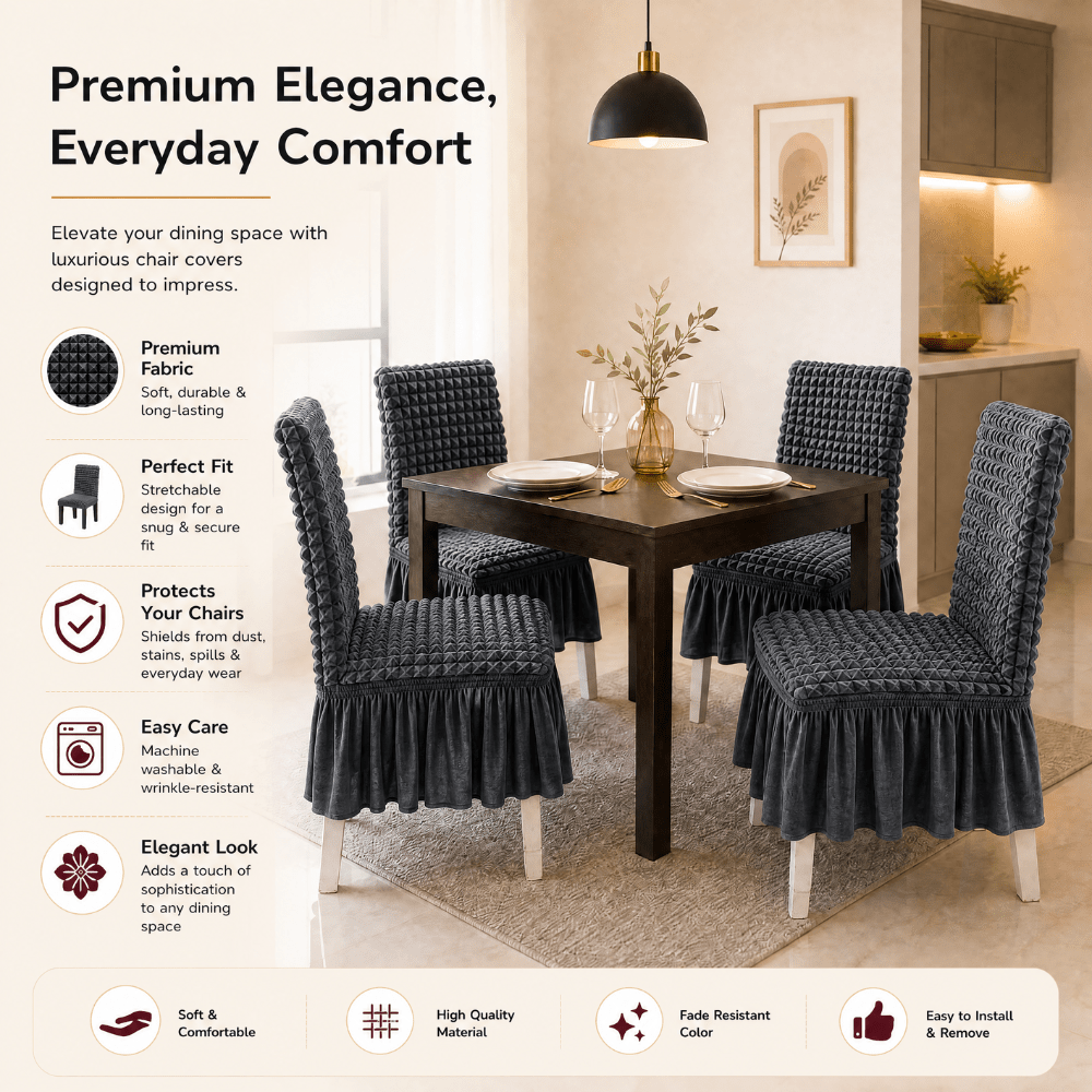 Grey Bubble Frill Chair Cover- Stretchable & Elastic Fitted