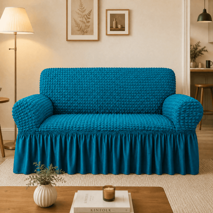 Teal Bubble Frill Sofa Cover bubble frill sofa cover Great Happy IN 