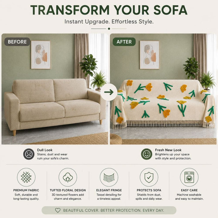 Golden Meadow Jute Cotton Sofa Throw throw sofa cover Great Happy IN 
