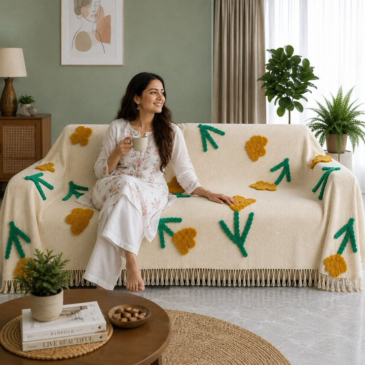 Golden Meadow Jute Cotton Sofa Throw throw sofa cover Great Happy IN 