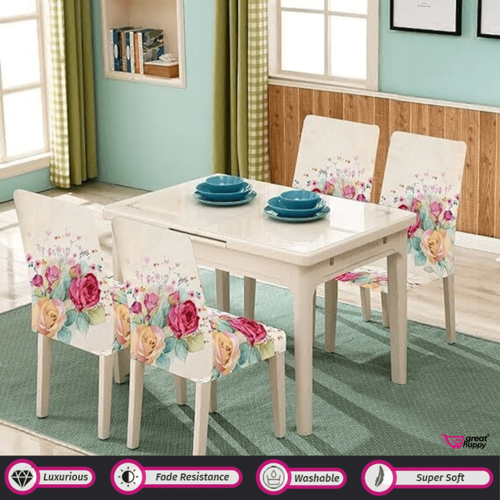 Premium Chair Cover - Stretchable & Elastic Fitted Great Happy IN Beige Rose 4 PCS - ₹1299 