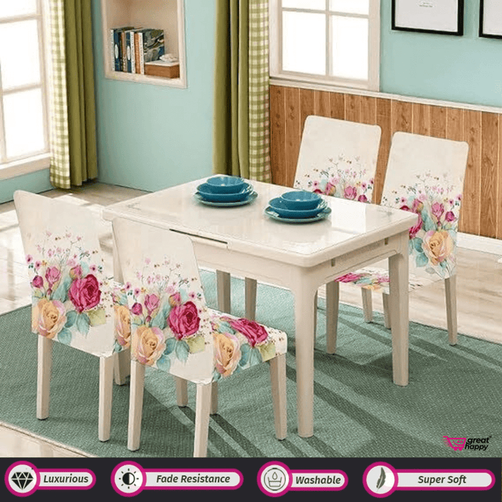 Premium Chair Cover - Stretchable & Elastic Fitted Great Happy IN Beige Rose 4 PCS - ₹1299 