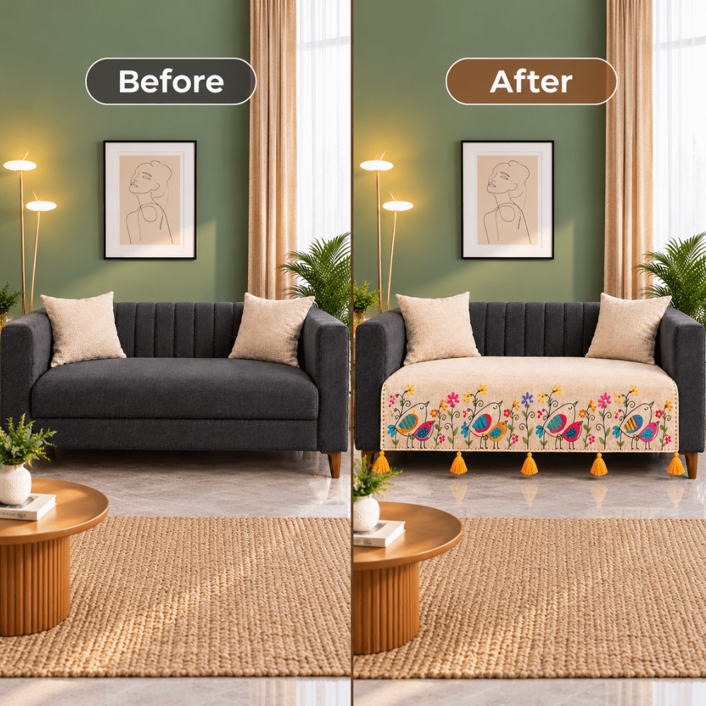 Bird Jute Look Cotton Sofa Cover jute sofa cover Great Happy IN 