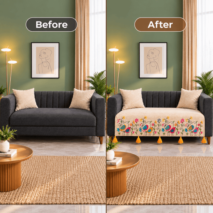 Bird Jute Look Cotton Sofa Cover jute sofa cover Great Happy IN 