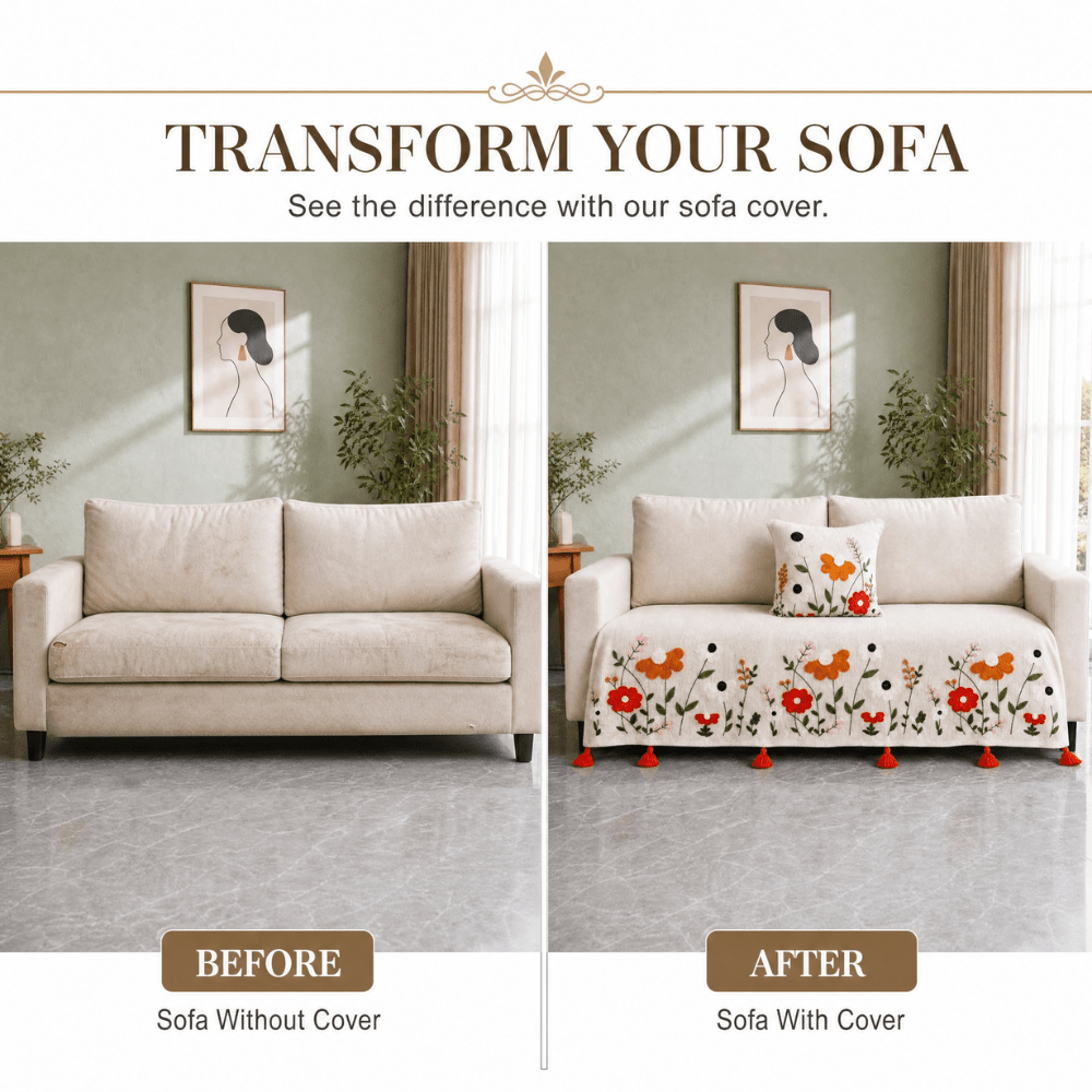 Scarlet Meadow Jute Cotton Sofa Cover jute sofa cover Great Happy IN 