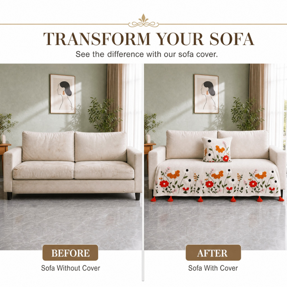 Scarlet Meadow Jute Cotton Sofa Cover