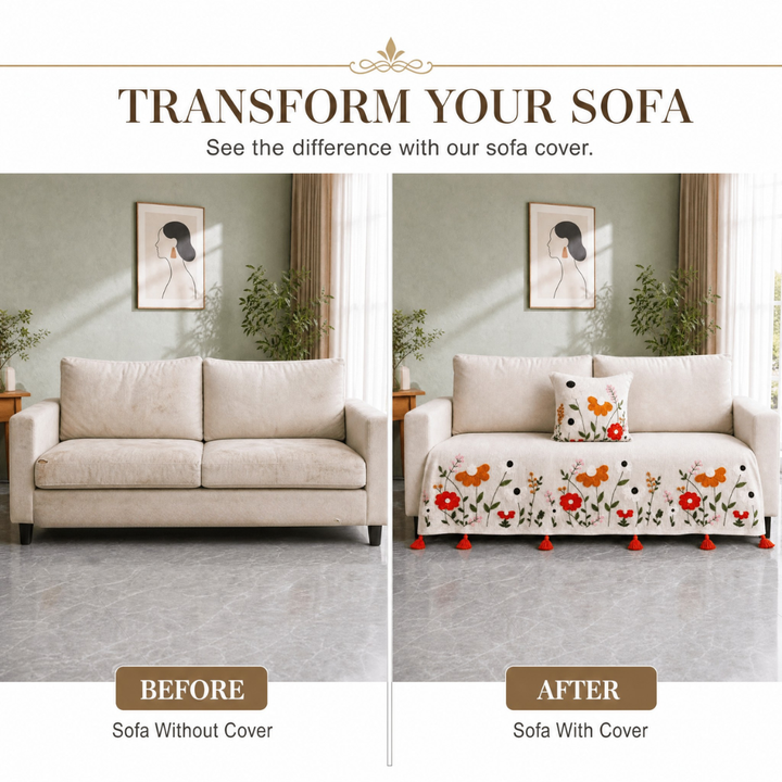 Scarlet Meadow Jute Cotton Sofa Cover