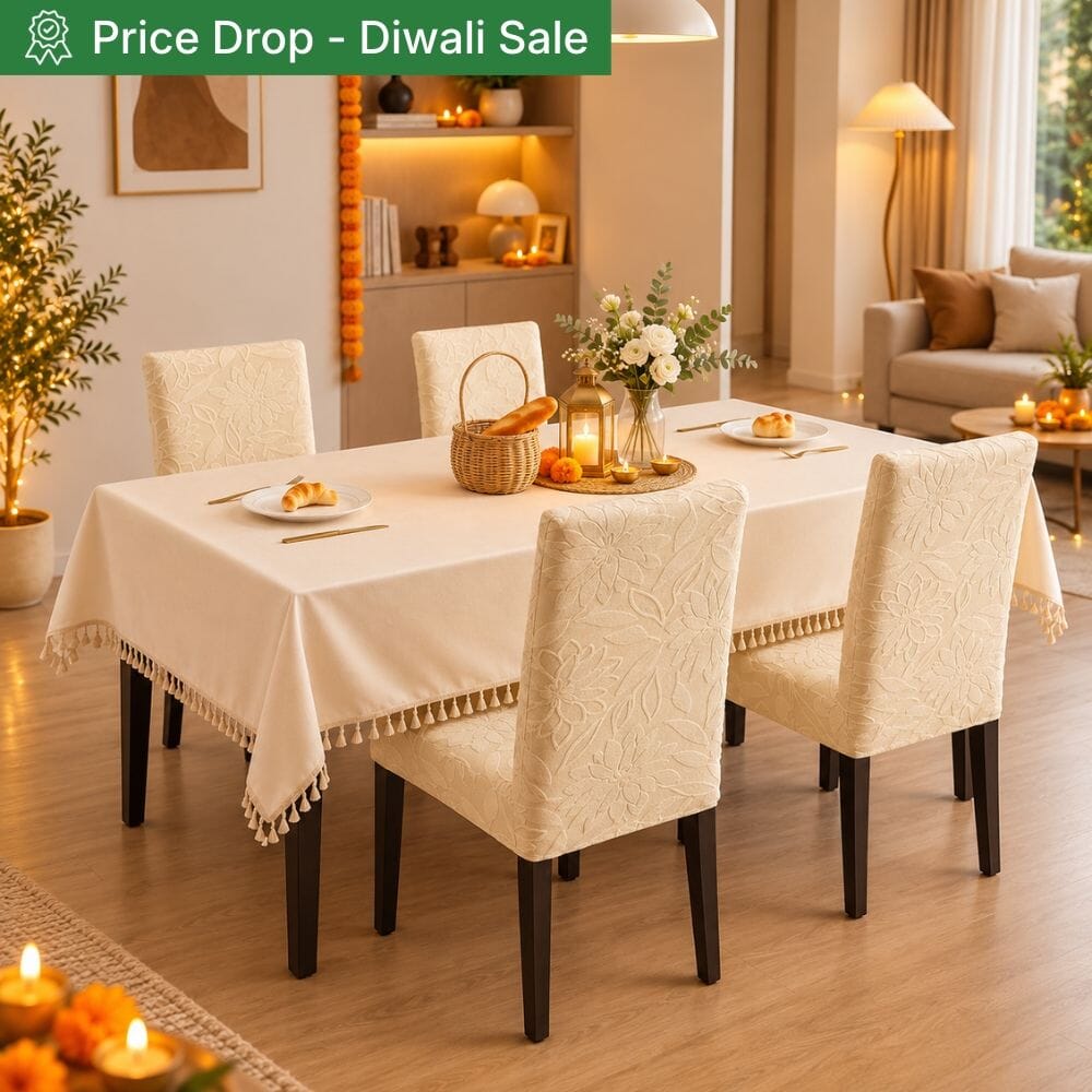 Beige Jacquard Chair Cover- Stretchable & Elastic Fitted jacquard chair cover Great Happy IN 4 PCS - ₹1799 