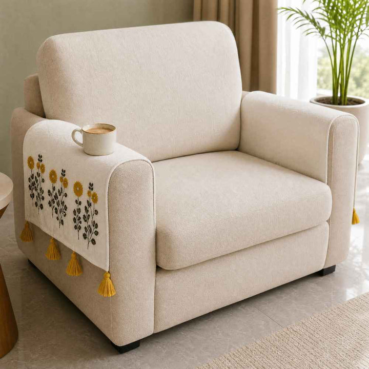 Marigold Ivory Jute Look Cotton Sofa Cover jute sofa cover Great Happy IN Hand Rest Cover - 2 PCS 