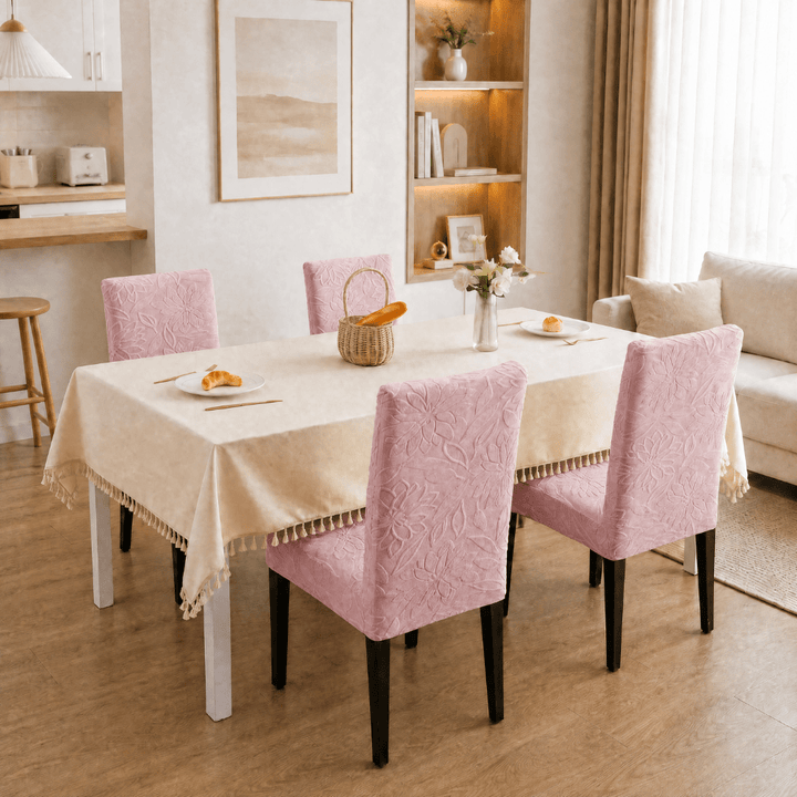 Jacquard Chair Cover- Stretchable & Elastic Fitted Great Happy IN Flower Pink 4 PCS (₹450 per pcs) 