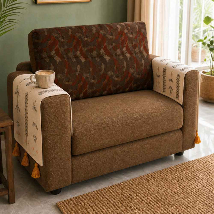 Jute Look Cotton Sofa Cover jute sofa cover Great Happy IN Sage Ivory Hand Rest Cover - 2 PCS 