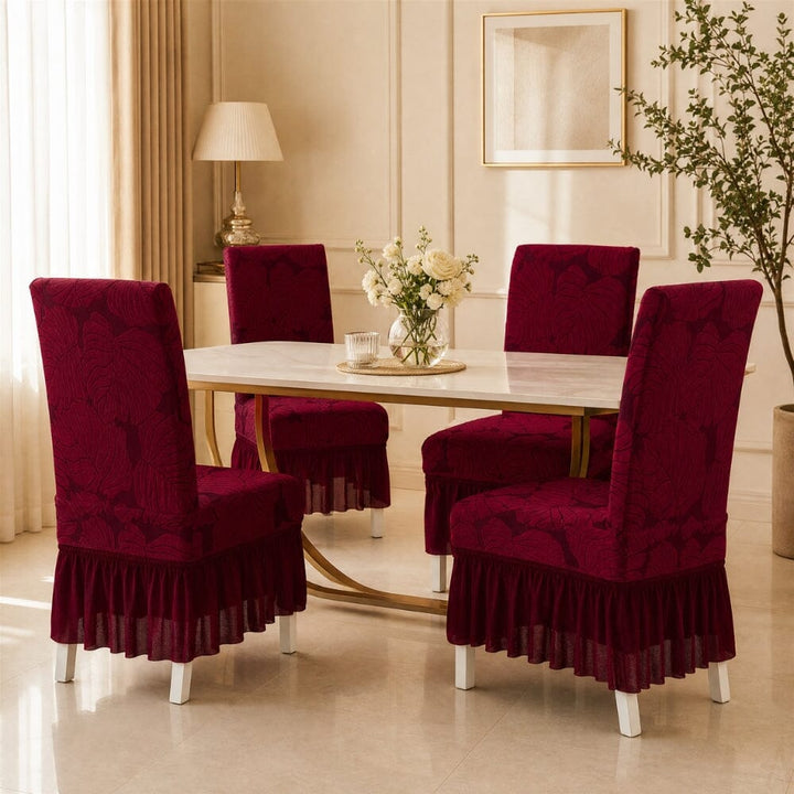 Jacquard Frill Chair Cover — Stretchable, Elastic Fit for Dining Chairs jacquard chair cover Great Happy IN 