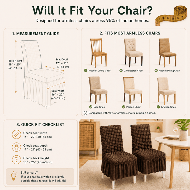 Coffee Bubble Frill Chair Cover- Stretchable & Elastic Fitted Great Happy IN 