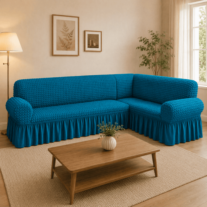 Teal Bubble Frill Sofa Cover bubble frill sofa cover Great Happy IN 3+2(L SHAPE) Seater 