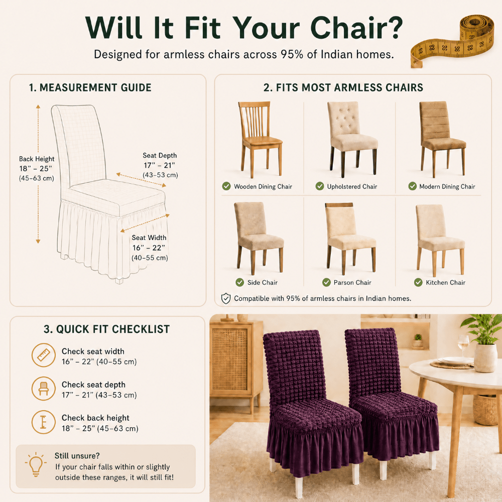 Wine Bubble Frill Chair Cover- Stretchable & Elastic Fitted