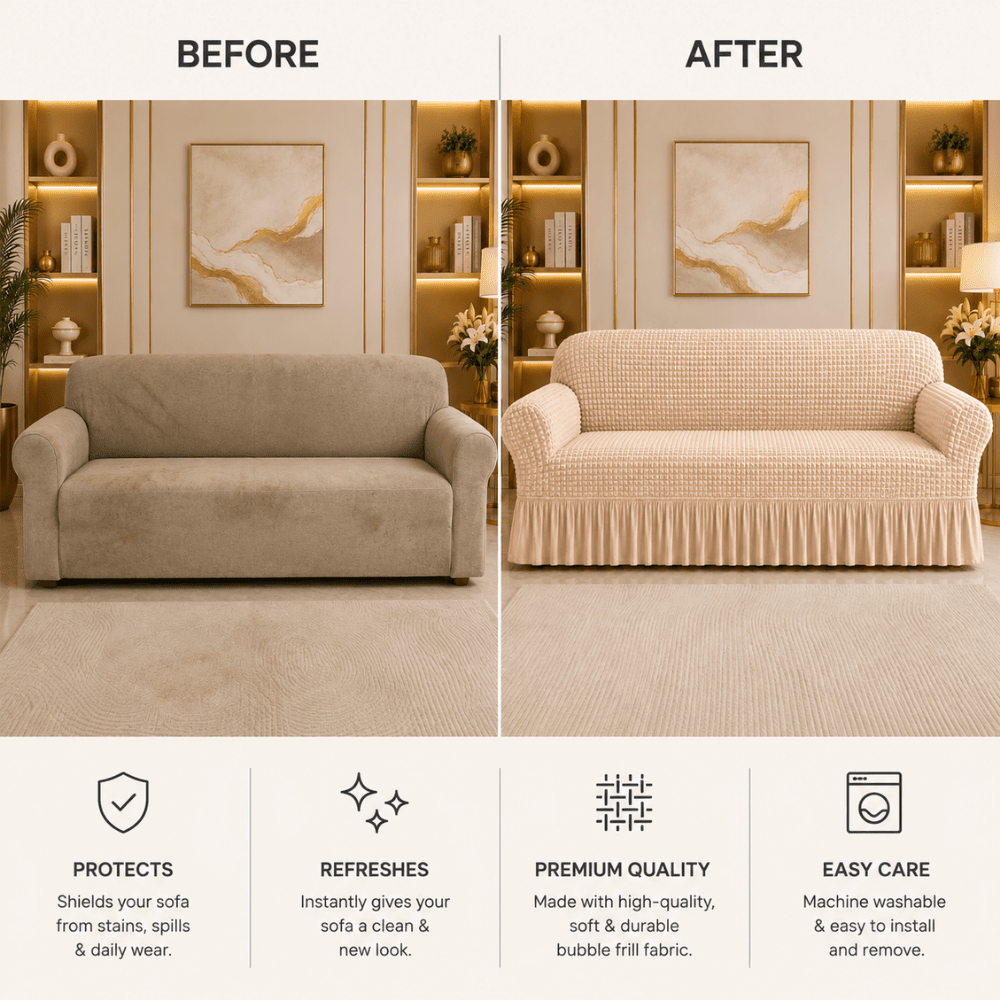 Beige Bubble Frill Sofa Cover bubble frill sofa cover Great Happy IN 