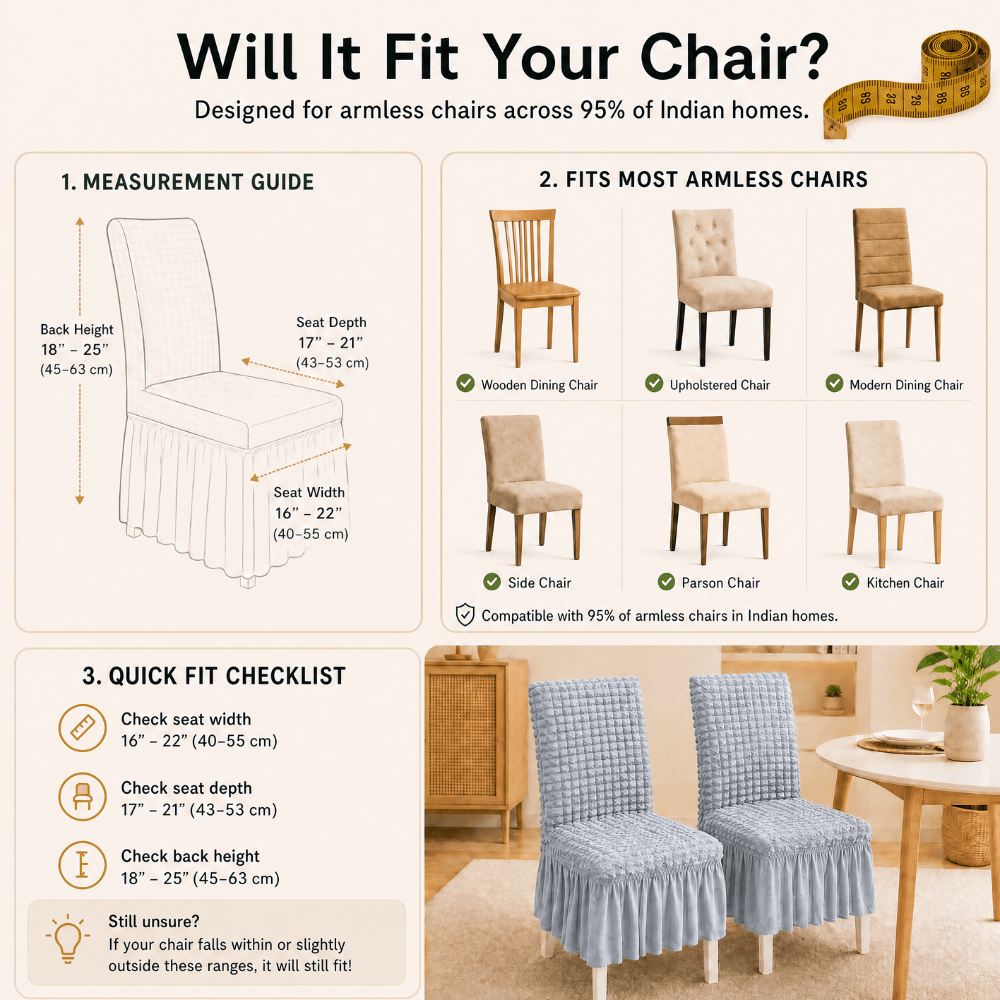Smoke Bubble Frill Chair Cover- Stretchable & Elastic Fitted