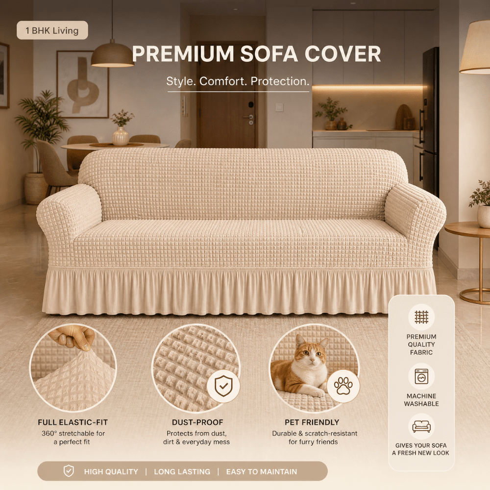 Beige Bubble Frill Sofa Cover bubble frill sofa cover Great Happy IN 