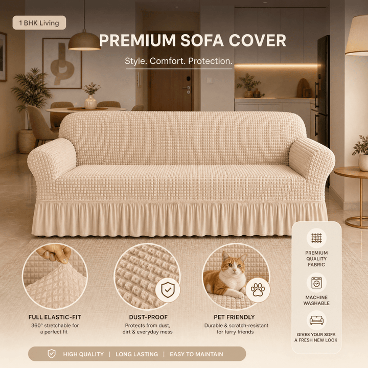 Beige Bubble Frill Sofa Cover bubble frill sofa cover Great Happy IN 